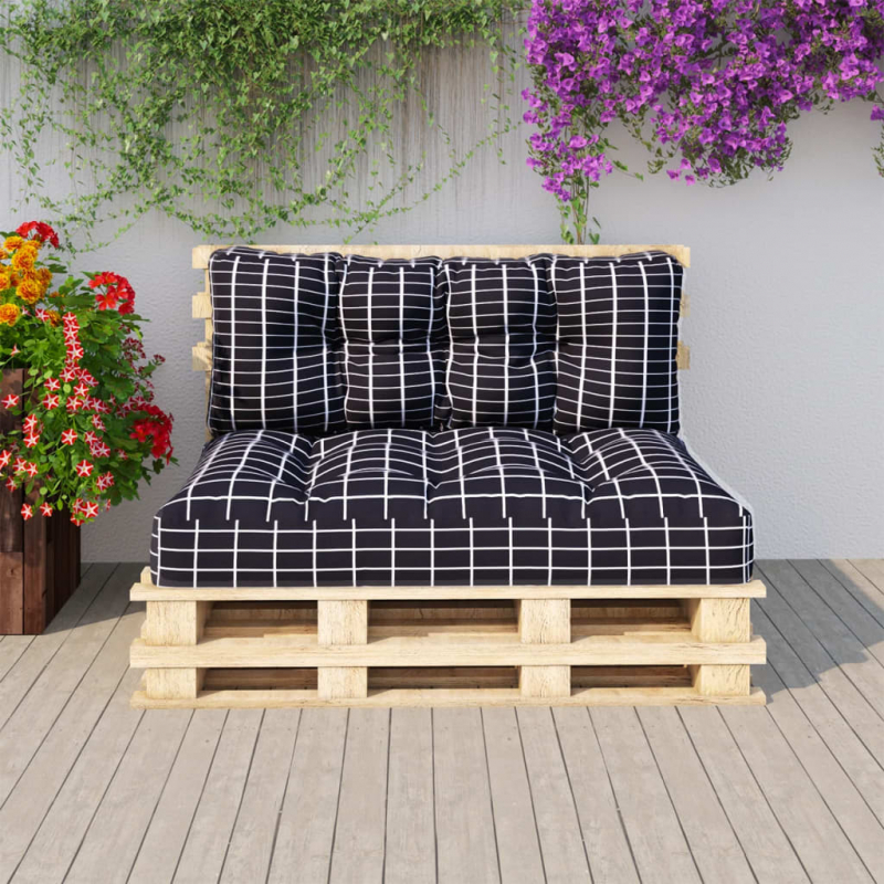 Palettenkissen 2-tlg. Schwarz Karomuster Stoff