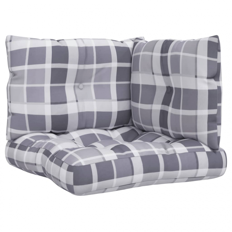 Palettenkissen 3-tlg. Grau Karomuster Stoff