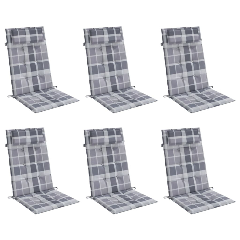 Hochlehner-Auflagen 6 Stk. Grau Karomuster Oxford-Gewebe
