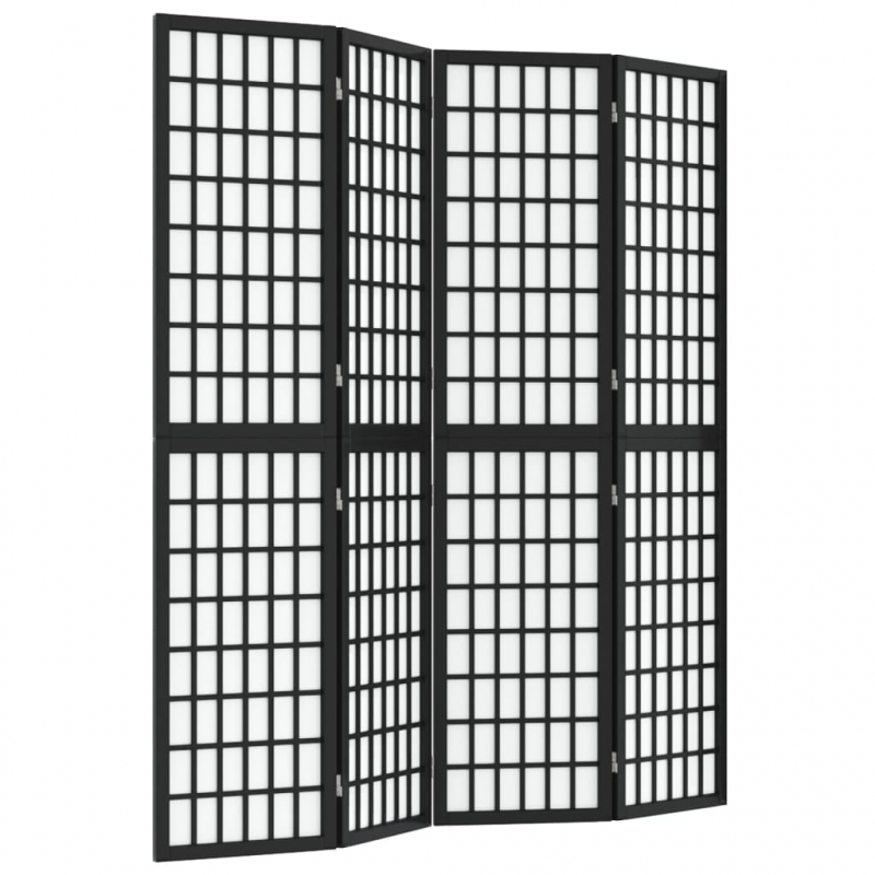 4-tlg. Paravent Japanischer Stil Faltbar 160x170 cm Schwarz