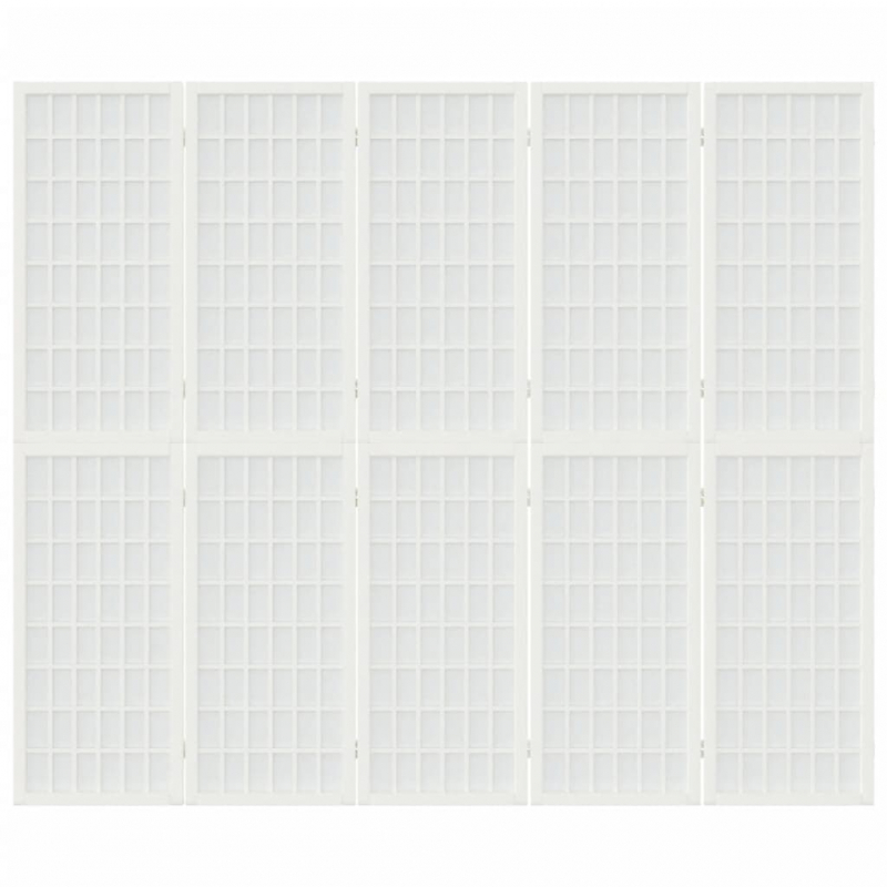 5-tlg. Paravent Japanischer Stil Faltbar 200x170 cm Weiß