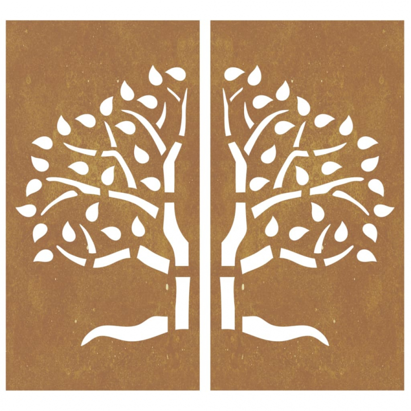2-tlg. Garten-Wanddeko 105x155 cm Cortenstahl Baum-Design