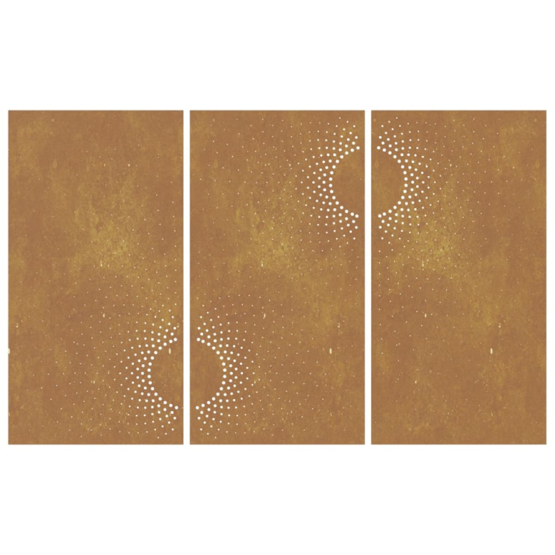 3-tlg. Garten-Wanddeko 105x55 cm Cortenstahl Sonnen-Design