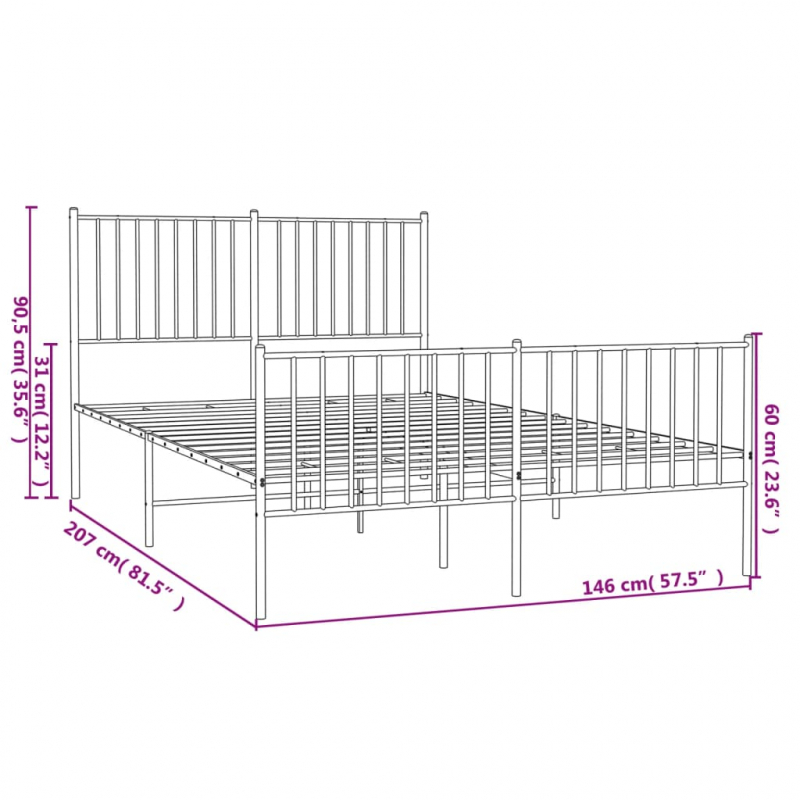 Bettgestell mit Kopf- und Fußteil Metall Schwarz 140x200 cm