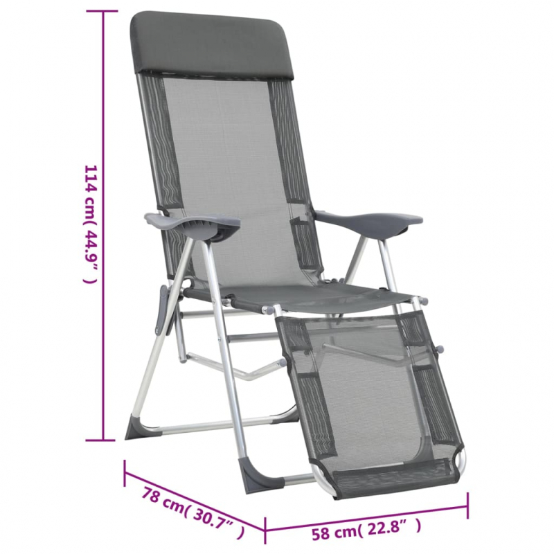 Klappbare Liegestühle mit Fußteil 2 Stk. Grau Textilene