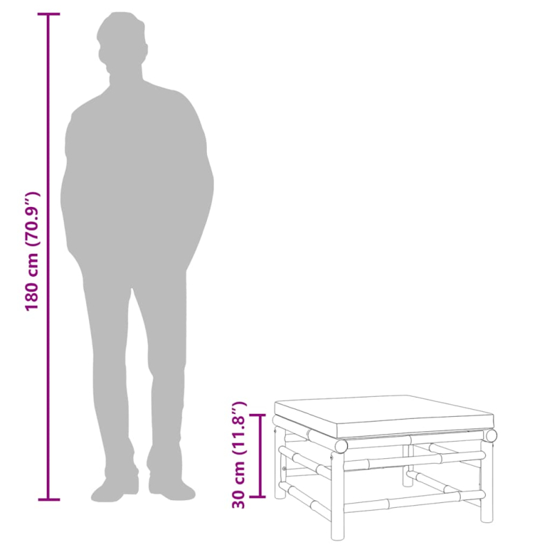 Gartenhocker mit Taupe Kissen Bambus