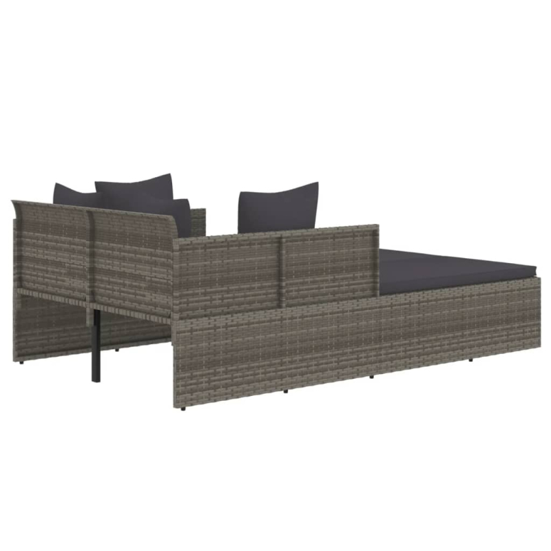 Sonnenliege mit Kissen Grau 182x118x63 cm Poly Rattan