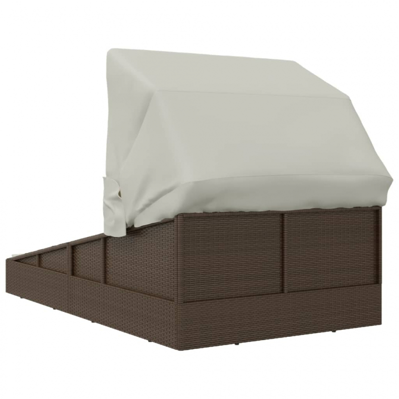 Sonnenliege mit Faltdach Braun 200x114x128 cm Poly Rattan