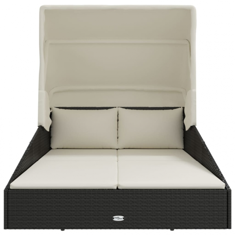 Sonnenliege mit Faltdach Schwarz 200x114x128 cm Poly Rattan