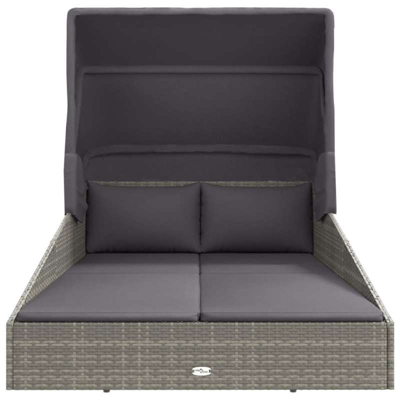 Sonnenliege mit Faltdach Grau 200x114x128 cm Poly Rattan