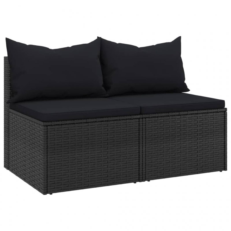 Garten-Mittelsofas mit Kissen 2 Stk. Schwarz Poly Rattan
