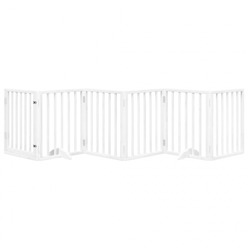 6-tlg. Hundetor mit Tür Faltbar Weiß 300 cm Pappelholz