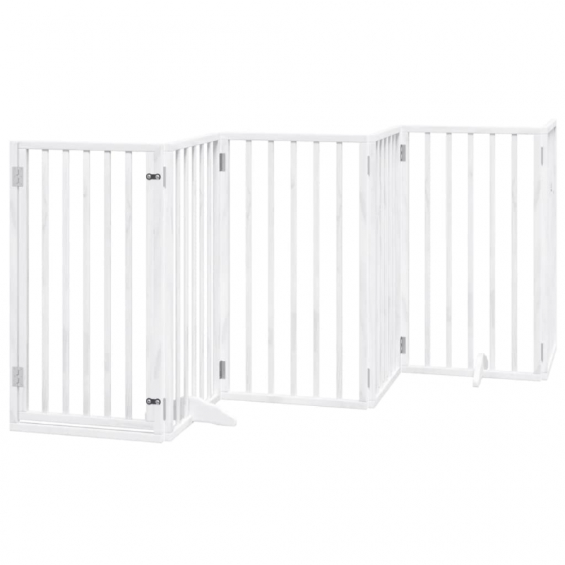 6-tlg. Hundetor mit Tür Faltbar Weiß 300 cm Pappelholz