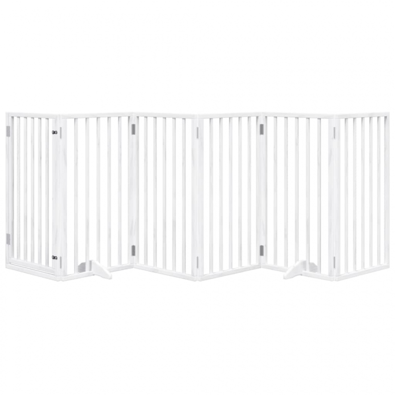 6-tlg. Hundetor mit Tür Faltbar Weiß 300 cm Pappelholz
