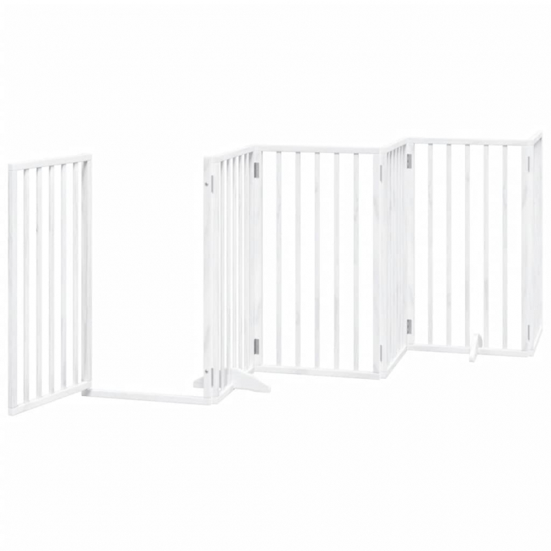 6-tlg. Hundetor mit Tür Faltbar Weiß 300 cm Pappelholz