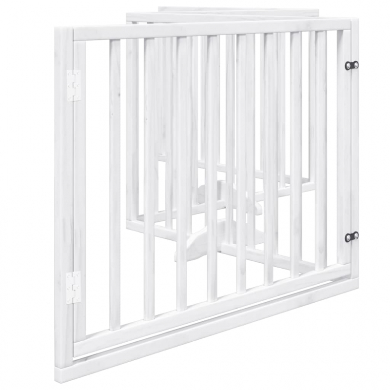 4-tlg. Hundetor mit Tür Faltbar Weiß 320 cm Pappelholz
