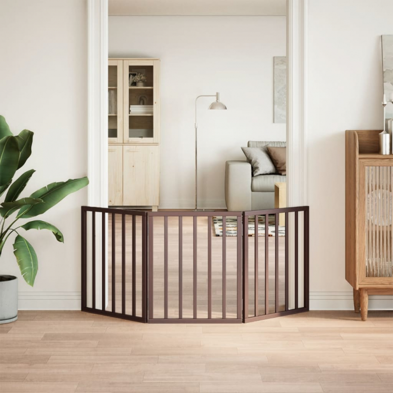 3-tlg. Hundetor Faltbar Braun 150 cm Pappelholz