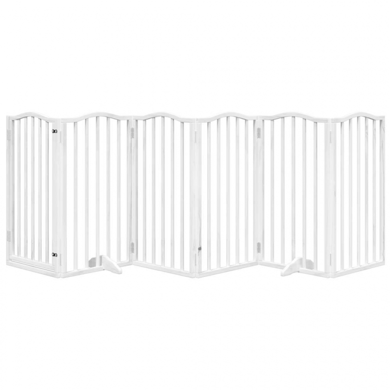 6-tlg. Hundetor mit Tür Faltbar Weiß 300 cm Pappelholz