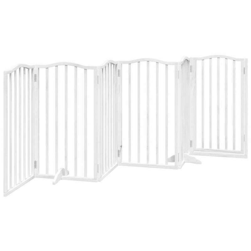 6-tlg. Hundetor mit Tür Faltbar Weiß 300 cm Pappelholz