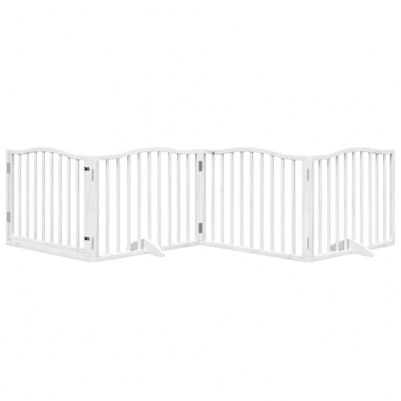 4-tlg. Hundetor mit Tür Faltbar Weiß 320 cm Pappelholz