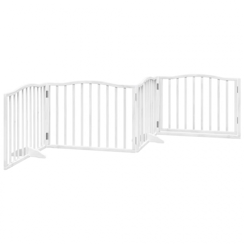 4-tlg. Hundetor mit Tür Faltbar Weiß 320 cm Pappelholz