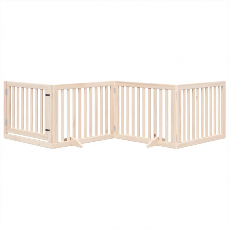 4-tlg. Hundetor mit Tür Faltbar 320 cm Pappelholz