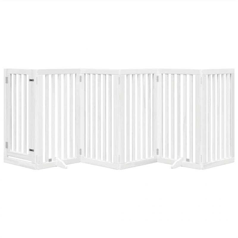 6-tlg. Hundetor mit Tür Faltbar Weiß 300 cm Pappelholz