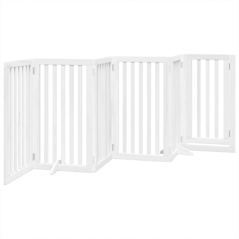 6-tlg. Hundetor mit Tür Faltbar Weiß 300 cm Pappelholz