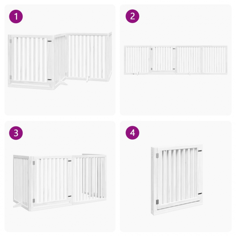 4-tlg. Hundetor mit Tür Faltbar Weiß 320 cm Pappelholz