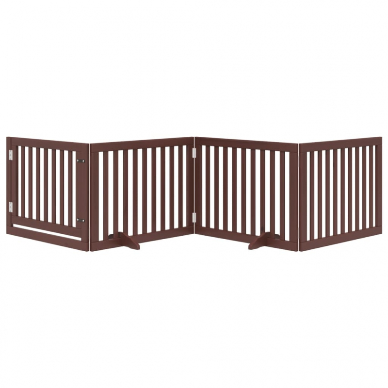 4-tlg. Hundetor mit Tür Faltbar Braun 320 cm Pappelholz