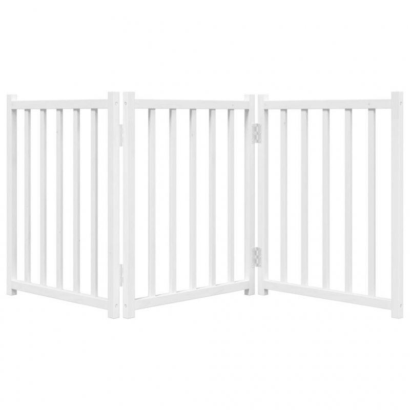 3-tlg. Hundetor Faltbar Weiß 150 cm Massivholz Tanne