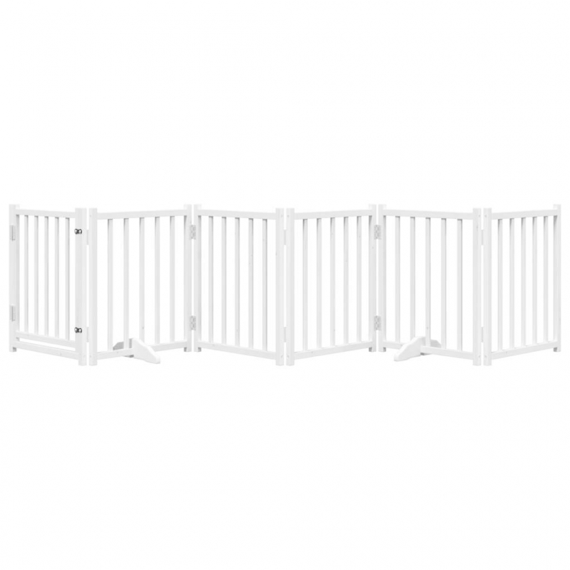6-tlg. Hundetor mit Tür Faltbar Weiß 300 cm Massivholz Tanne