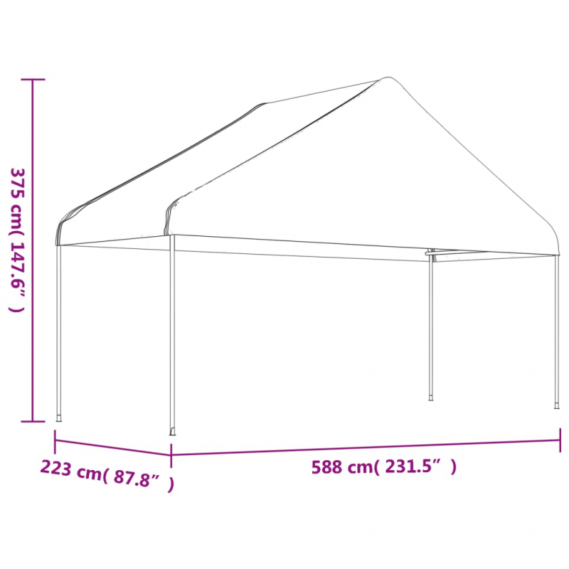 Pavillon mit Dach Weiß 5,88x2,23x3,75 m Polyethylen