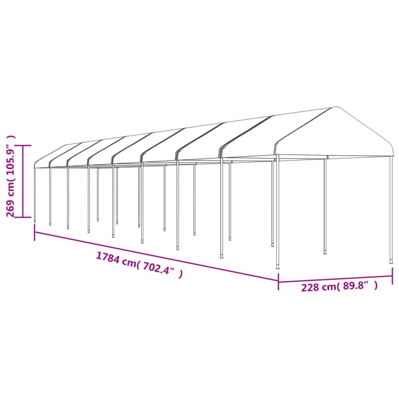 Pavillon mit Dach Weiß 17,84x2,28x2,69 m Polyethylen