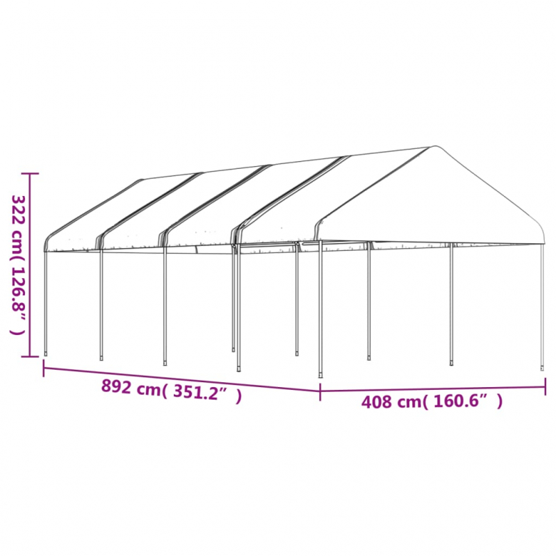 Pavillon mit Dach Weiß 8,92x4,08x3,22 m Polyethylen