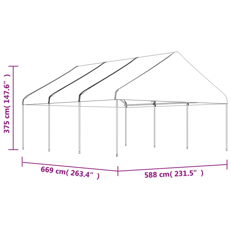 Pavillon mit Dach Weiß 6,69x5,88x3,75 m Polyethylen