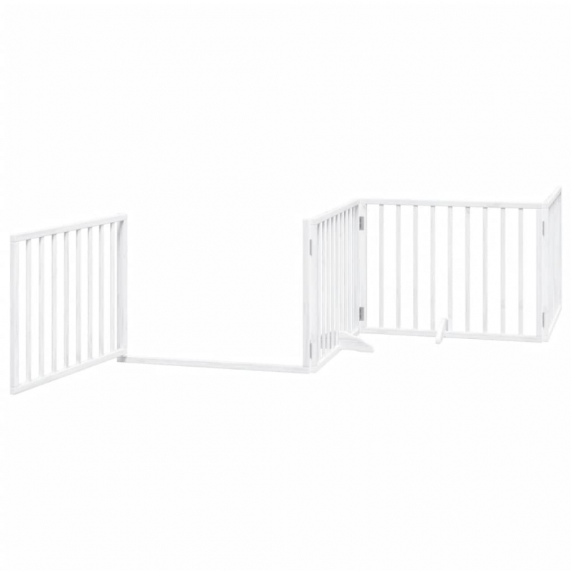 10-tlg. Hundetor mit Tür Faltbar Weiß 800 cm Pappelholz