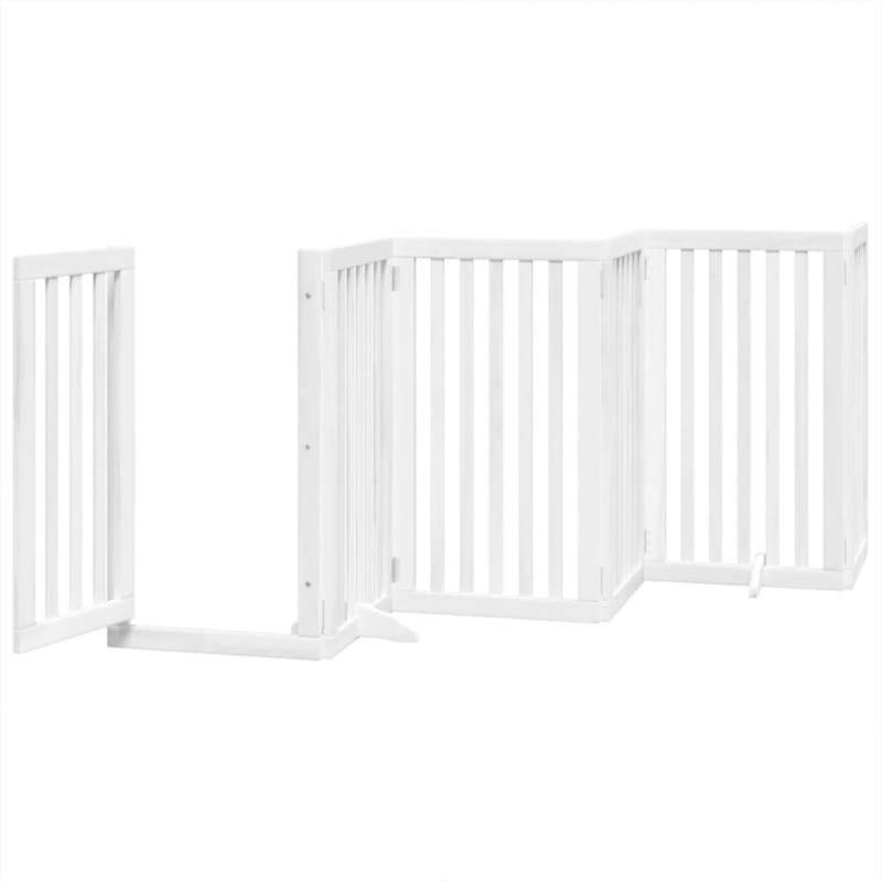 9-tlg. Hundetor mit Tür Faltbar Weiß 450 cm Pappelholz