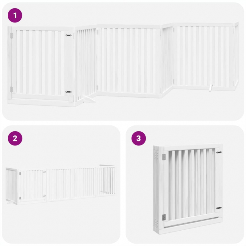 6-tlg. Hundetor mit Tür Faltbar Weiß 480 cm Pappelholz