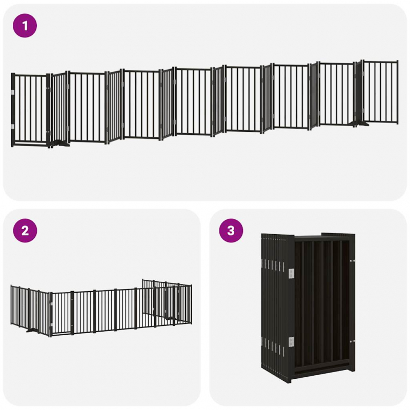 15-tlg. Hundetor mit Tür Faltbar Schwarz 750 cm Pappelholz