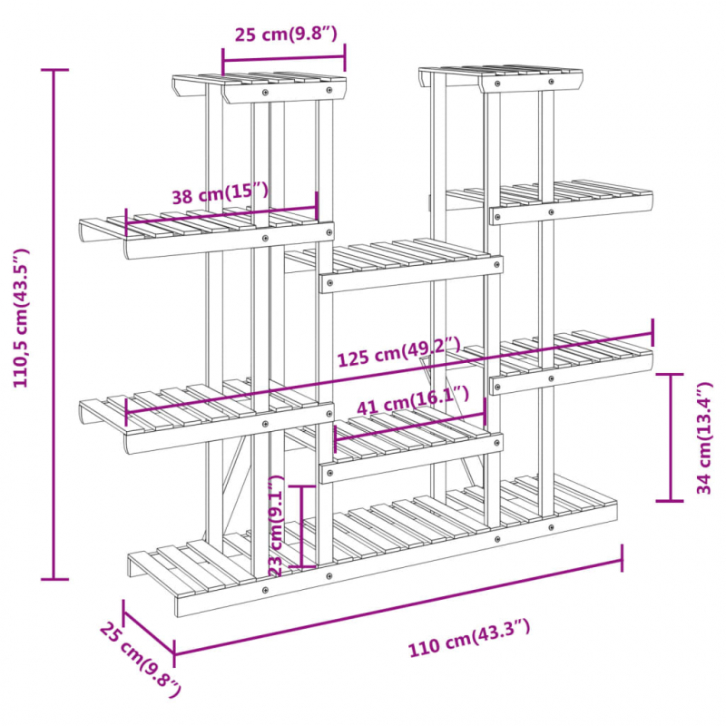 Blumenständer 110x25x110,5 cm Massivholz Tanne