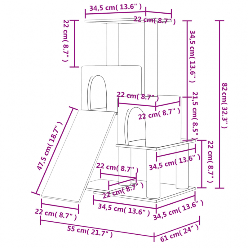 Kratzbaum mit Sisal-Kratzsäulen Dunkelgrau 82 cm