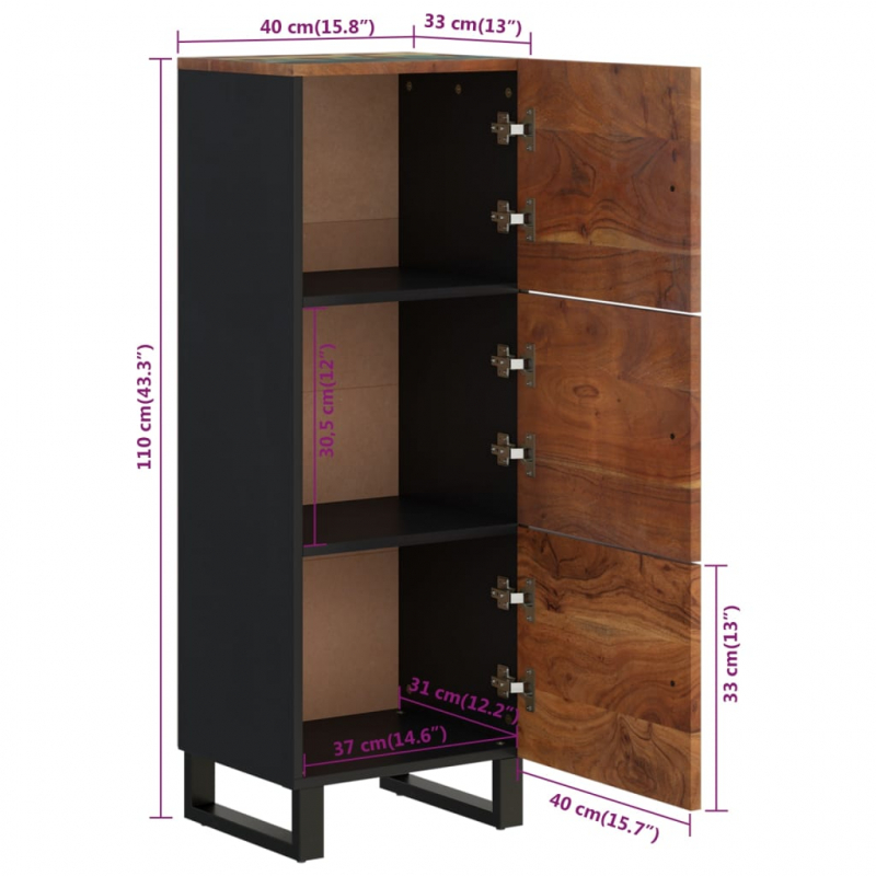 Highboard mit 3 Türen 40x33x110 cm Altholz Massiv & Eisen