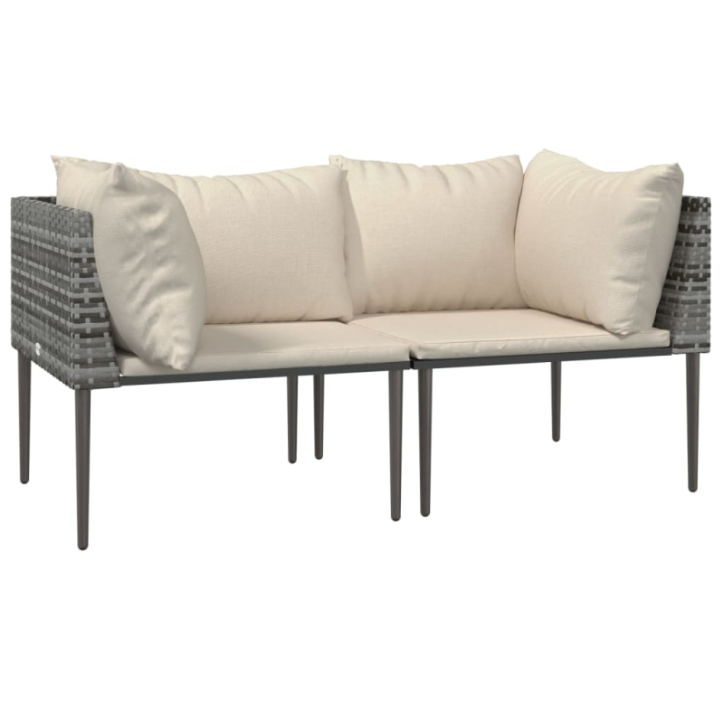 Garten-Ecksofas mit Kissen 2 Stk. Grau Poly Rattan