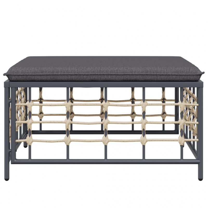 Gartenhocker mit Dunkelgrauem Kissen Poly Rattan