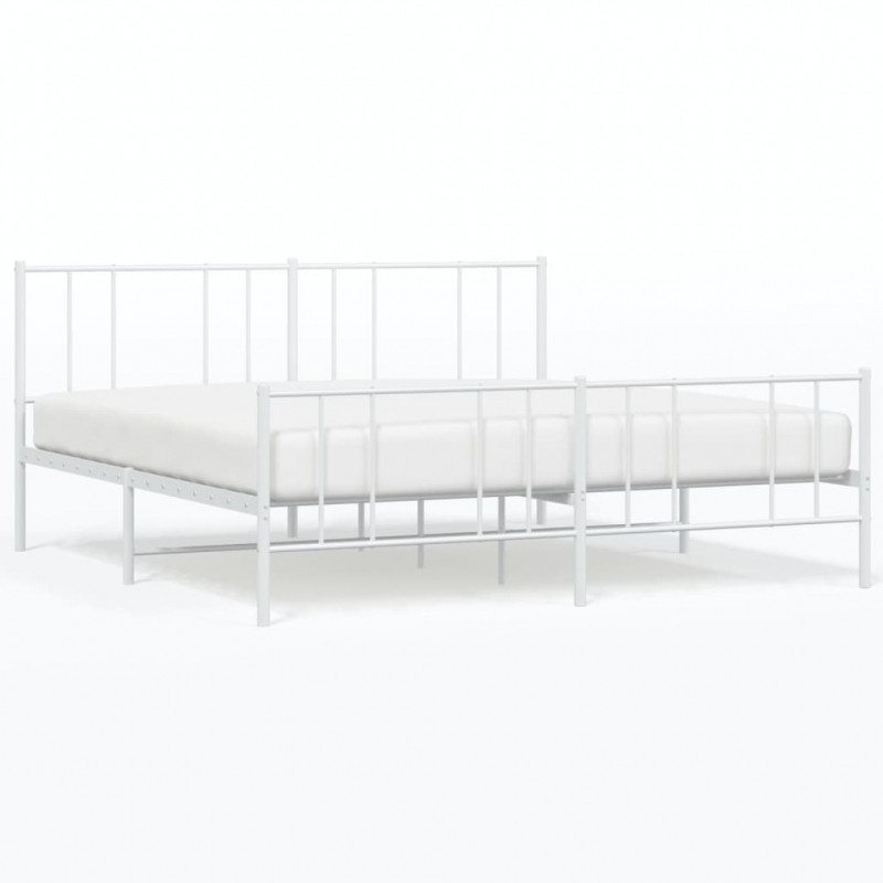 Bettgestell mit Kopf- und Fußteil Metall Weiß 193x203 cm