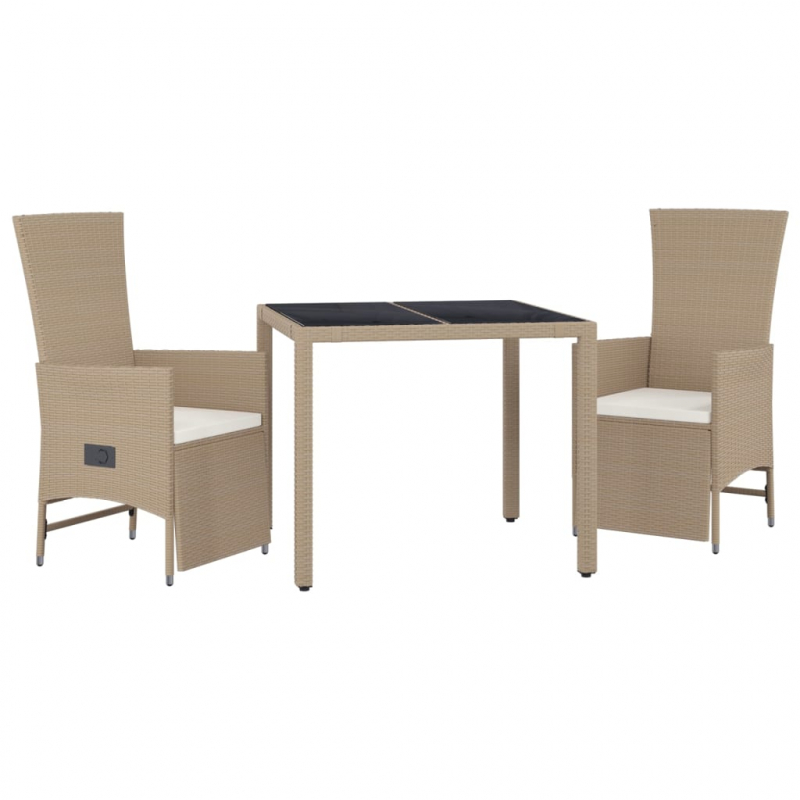 3-tlg. Garten-Essgruppe mit Kissen Beige Poly Rattan