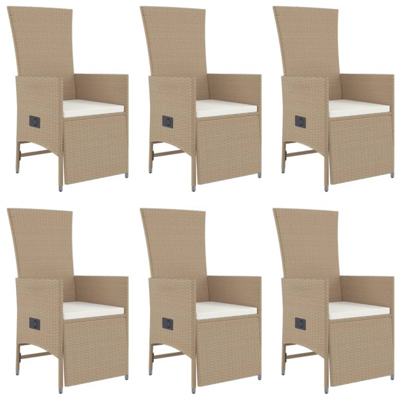 7-tlg. Garten-Essgruppe mit Kissen Beige Poly Rattan