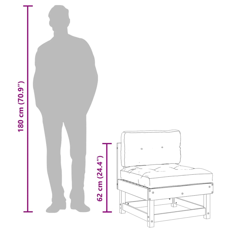 Mittelsofa mit Kissen Grau Massivholz Kiefer