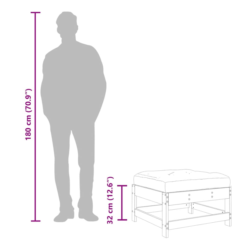 Gartenhocker mit Kissen Grau Massivholz Kiefer